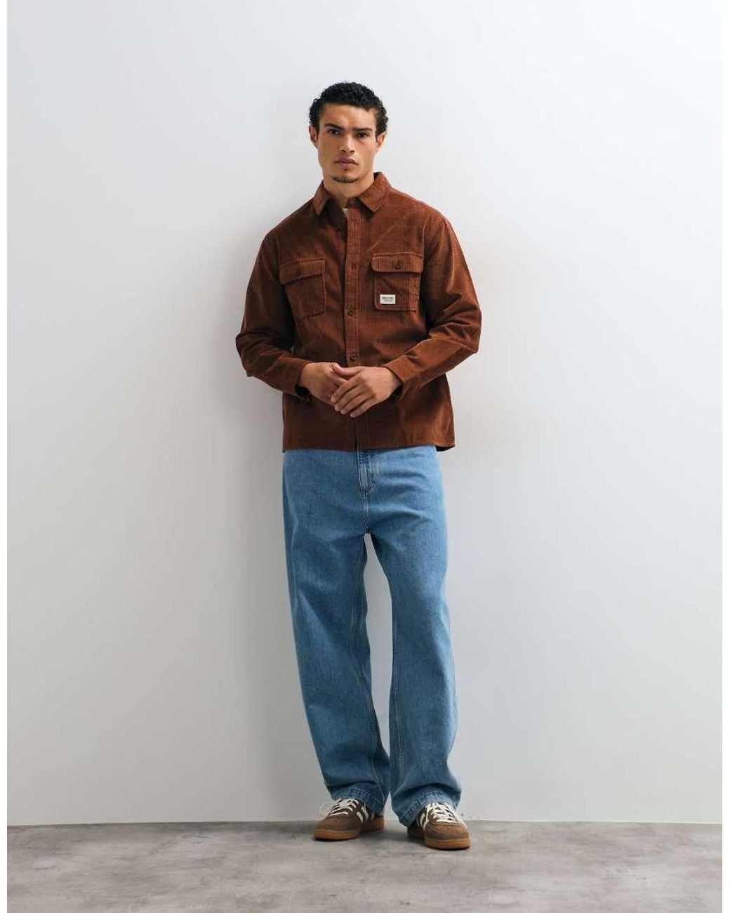 ASOS Blue Cord Overshirt With Badge for men