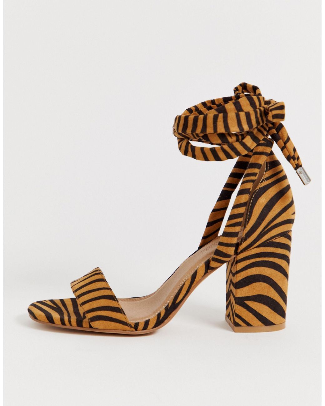 asos design wide fit howling tie leg block heeled sandals