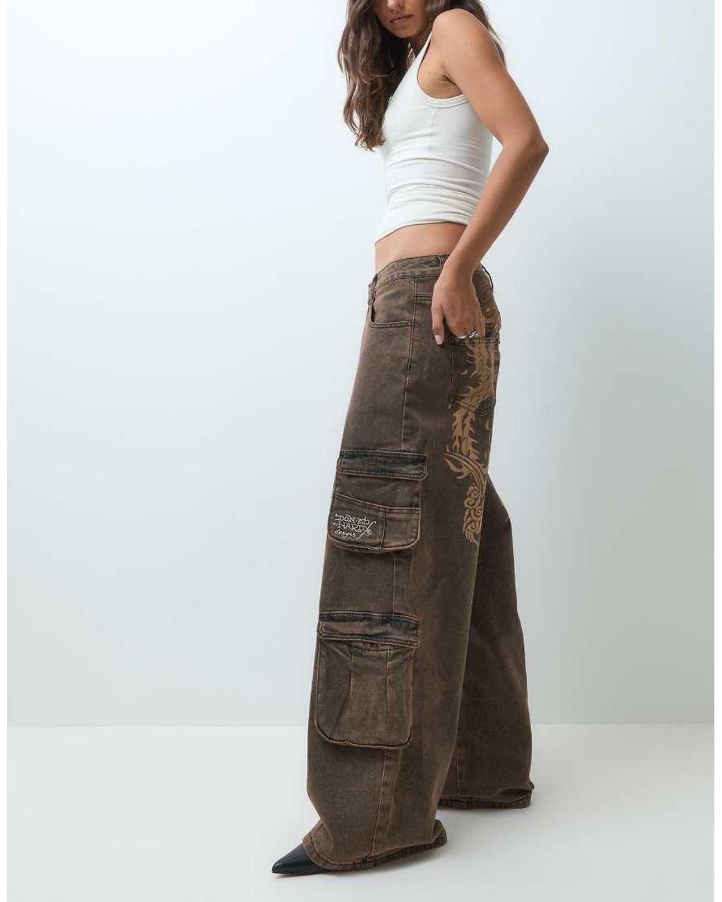 Ed Hardy Brown Rising Phoenix Cargo Jeans