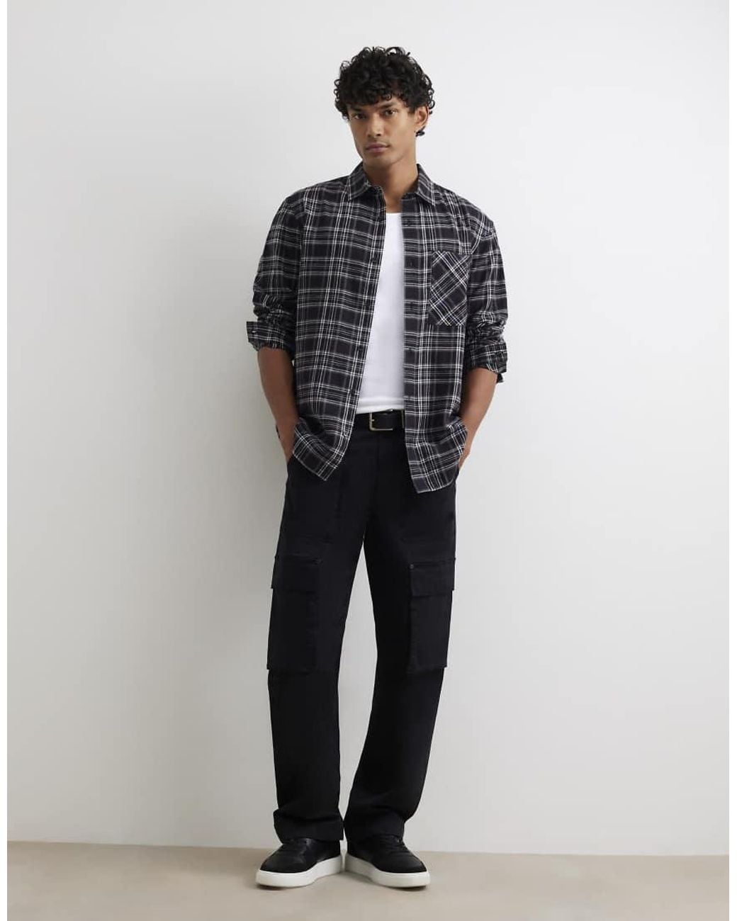 River Island Blue Regular Fit Cotton Check Shirt for men
