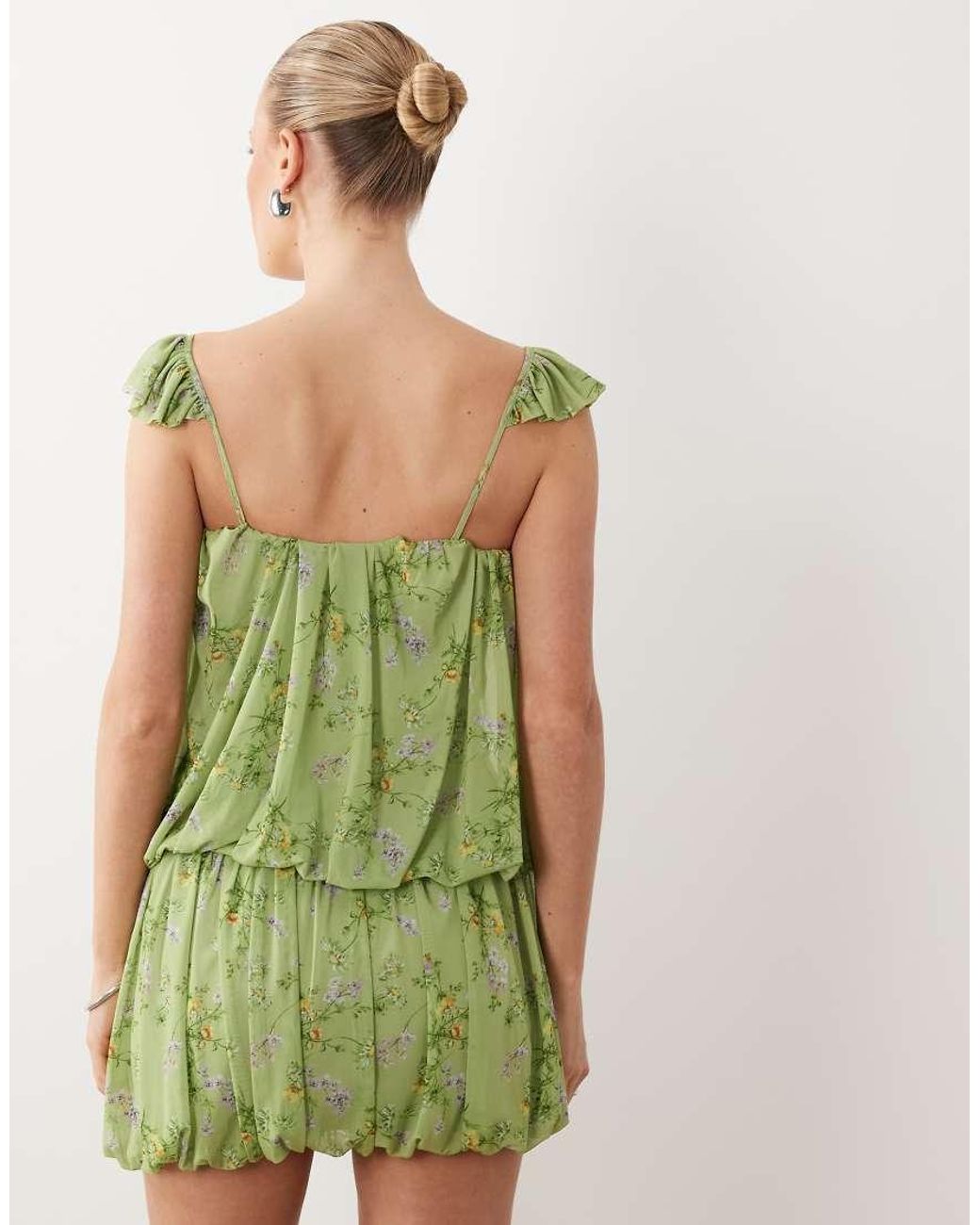 ASOS Green Printed Bubble Hem Mini Dress