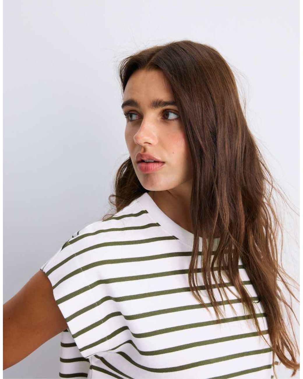 Stradivarius Green Striped Drop Sleeve T-shirt