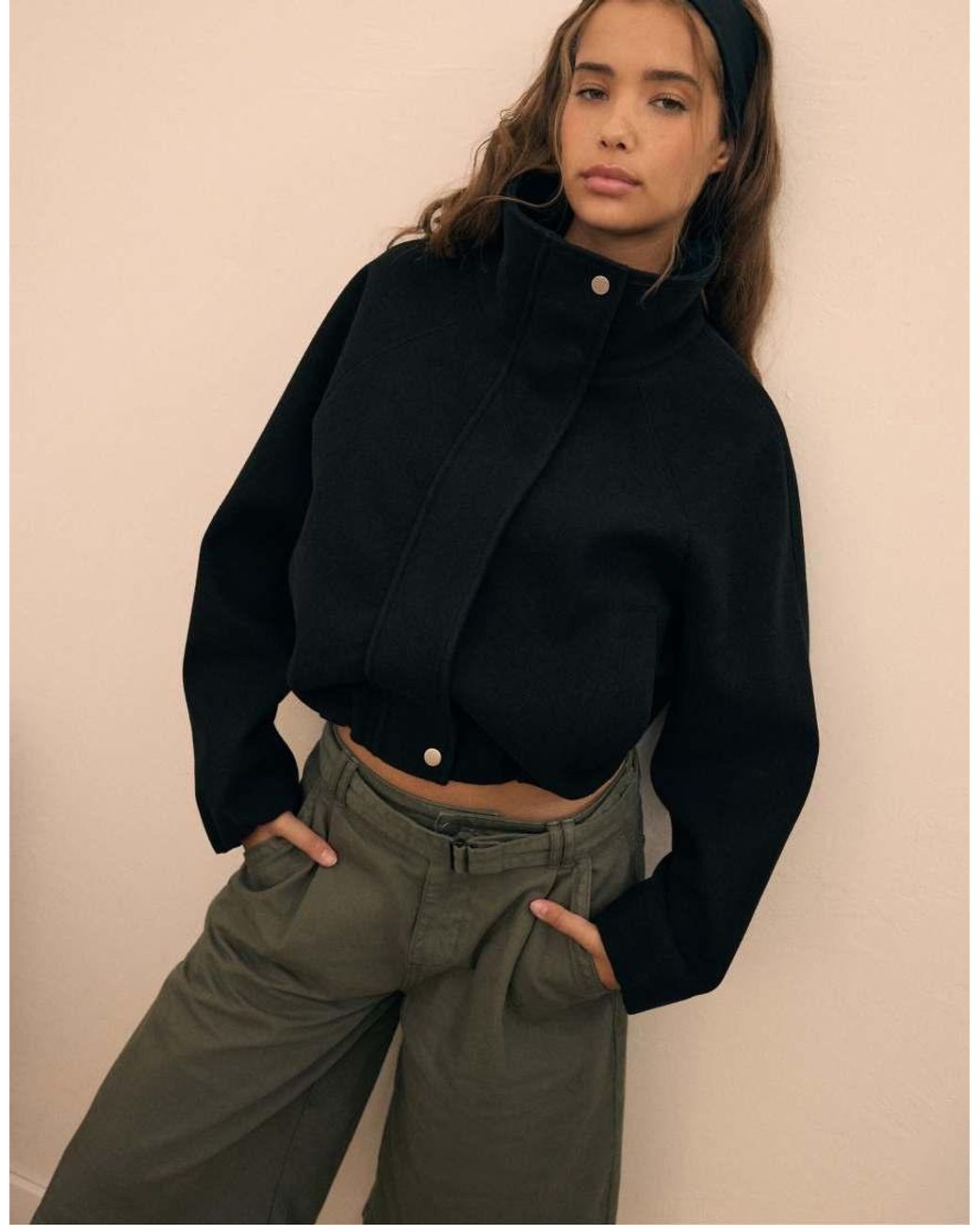 Stradivarius Black Soft-touch Bomber Jacket