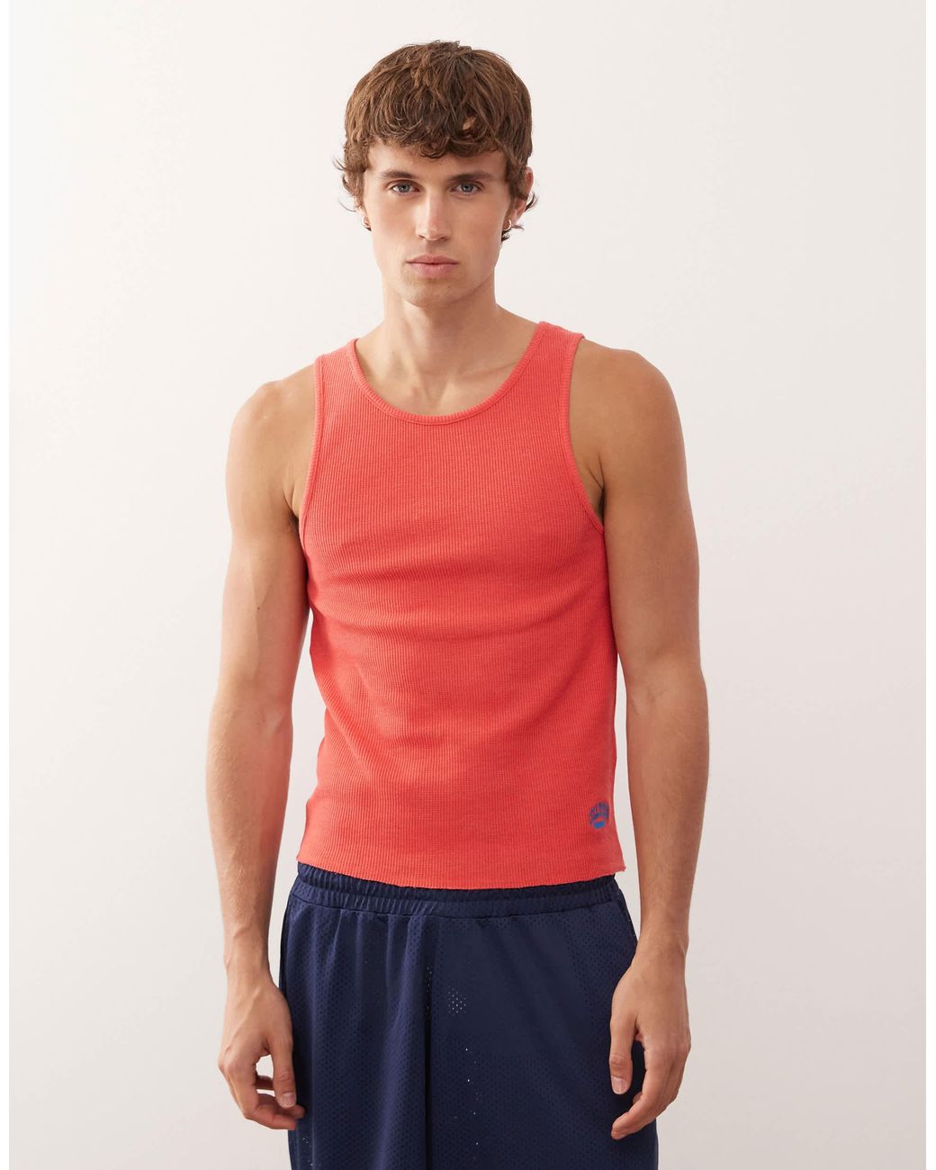 Collusion Red Ribbed Muscle Singlet for men