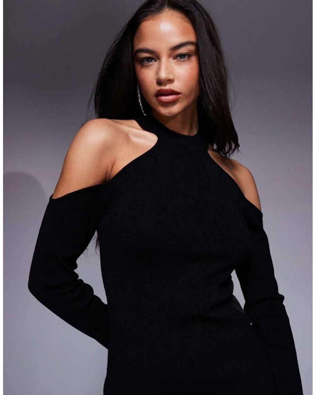 ASOS Blue Asos X The Sourced Collection Knitted Dress With Sheer Panel