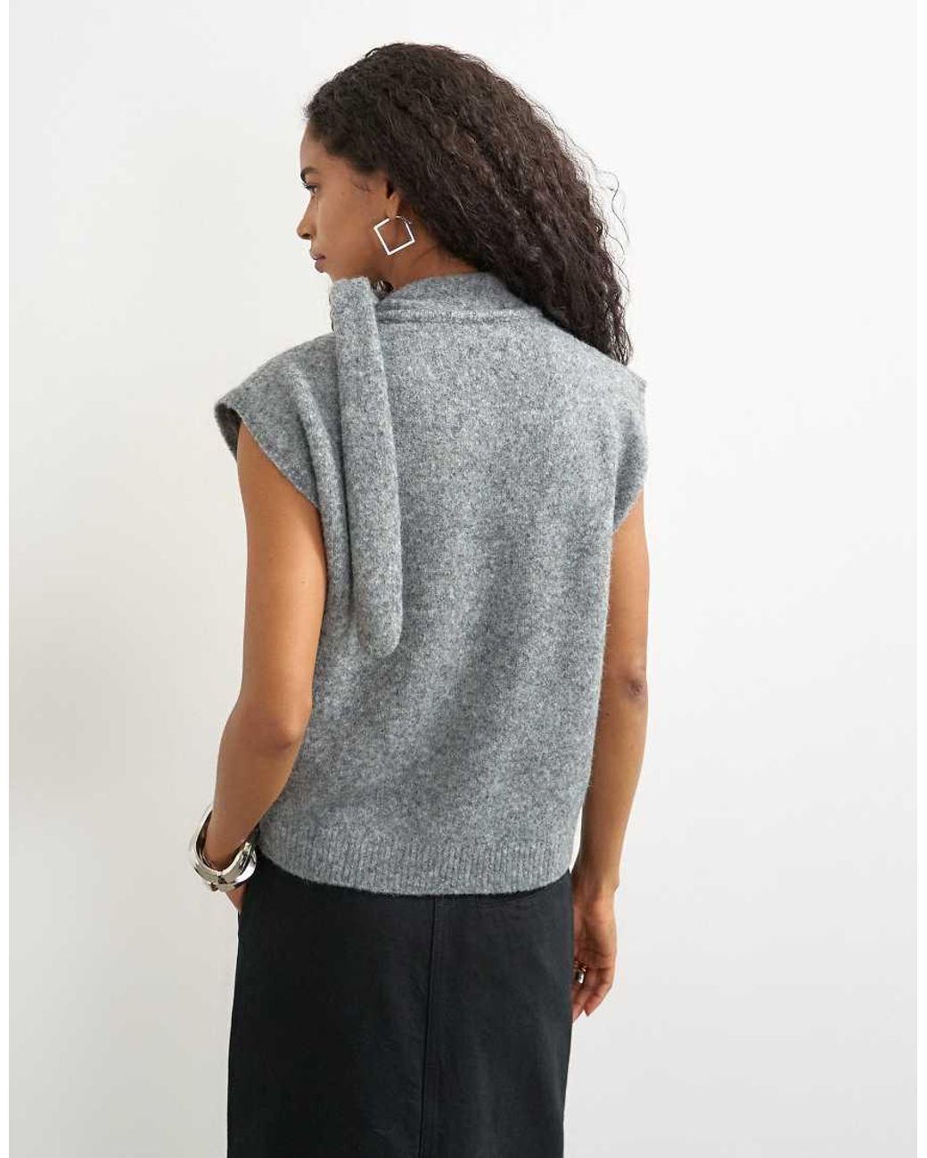 TOPSHOP Purple Knitted Tie Neck Top