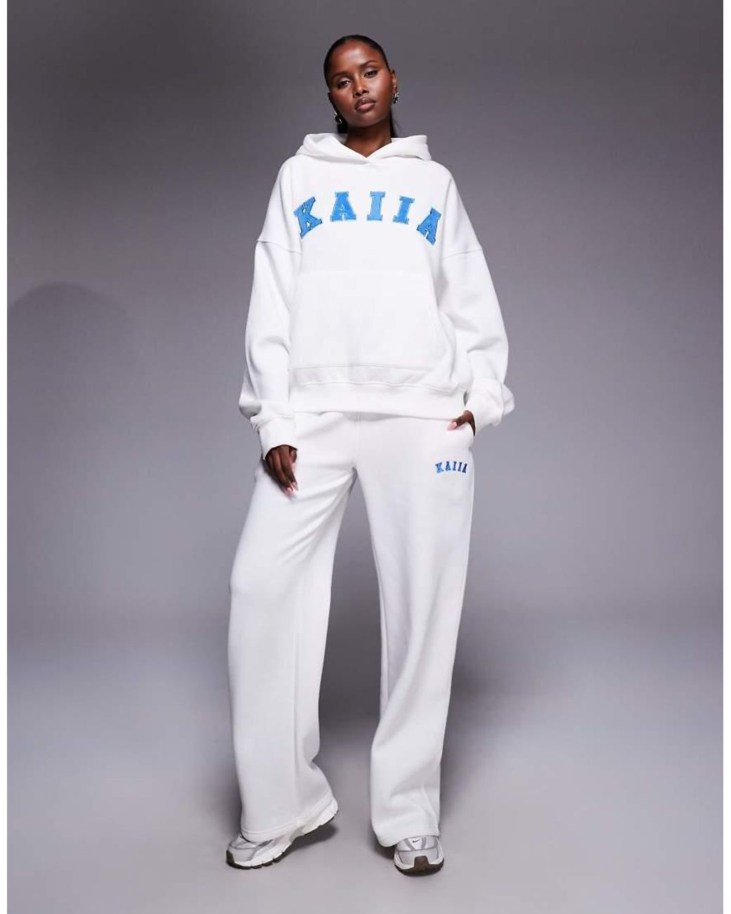 Kaiia Blue Cotton Rich Embroidered Logo Oversized Hoodie Co-ord