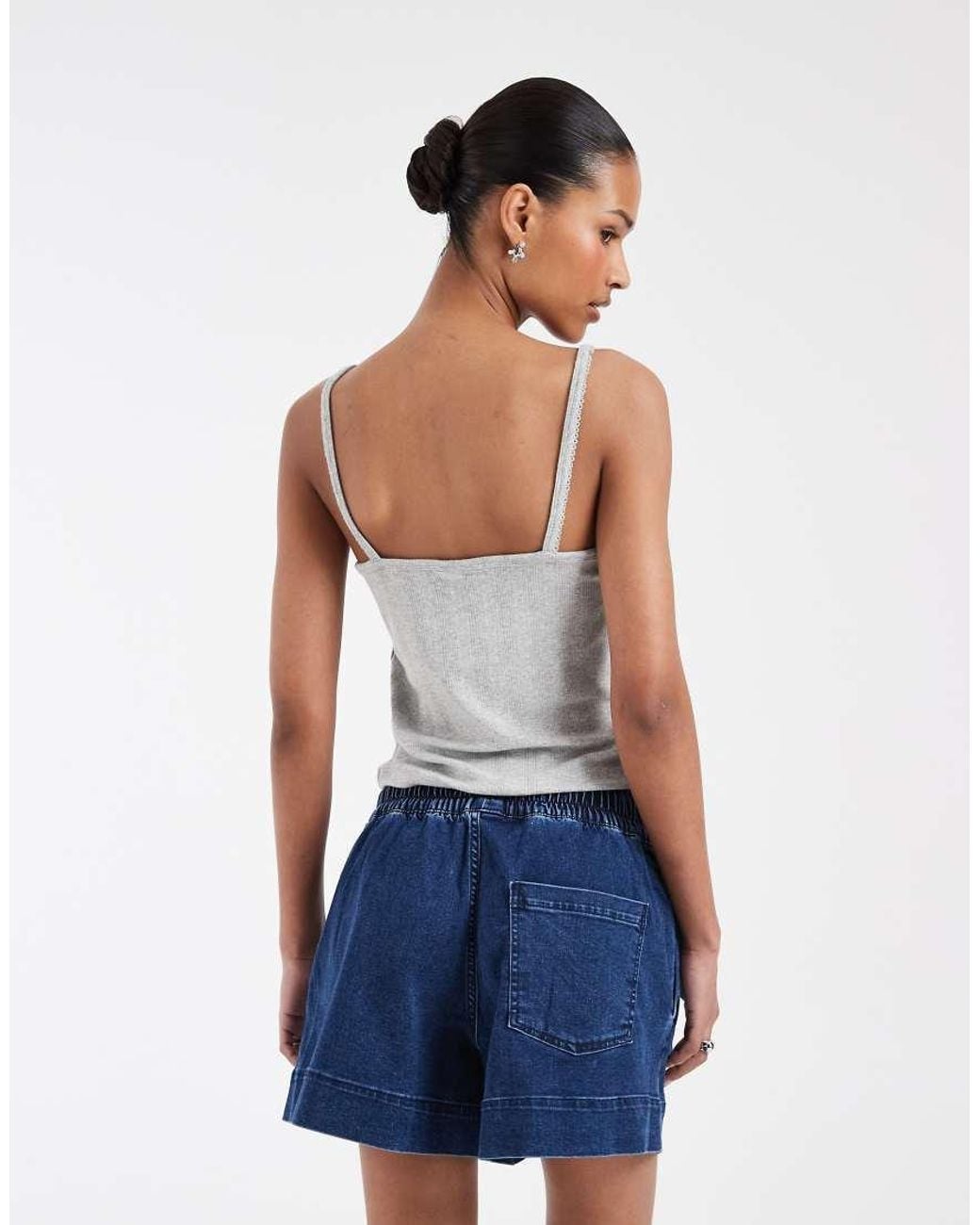 Pieces Blue Tie Waist Denim Shorts