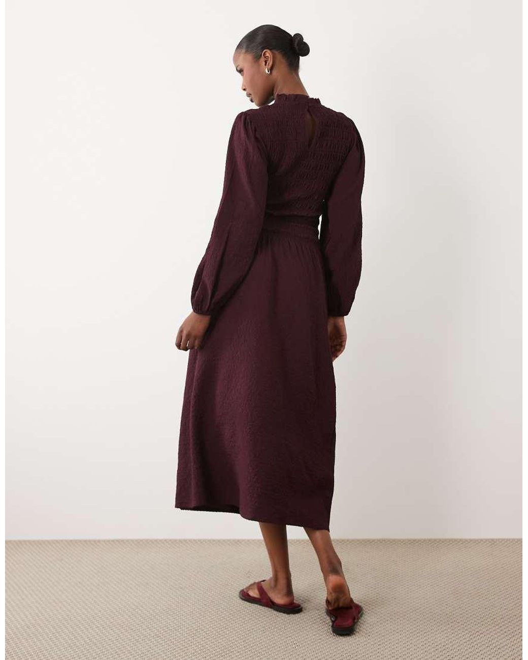 Wednesday's Girl Puff Sleeve Shirred Detail Midaxi Dress