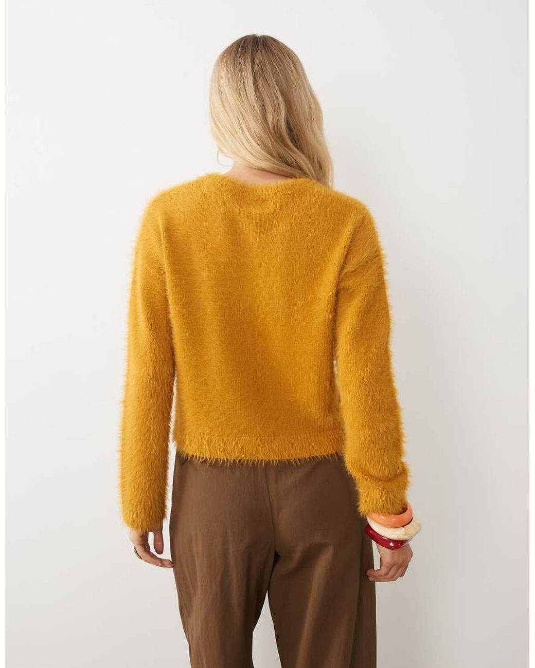 Brave Soul Orange Fluffy Cardigan With Gold Buttons