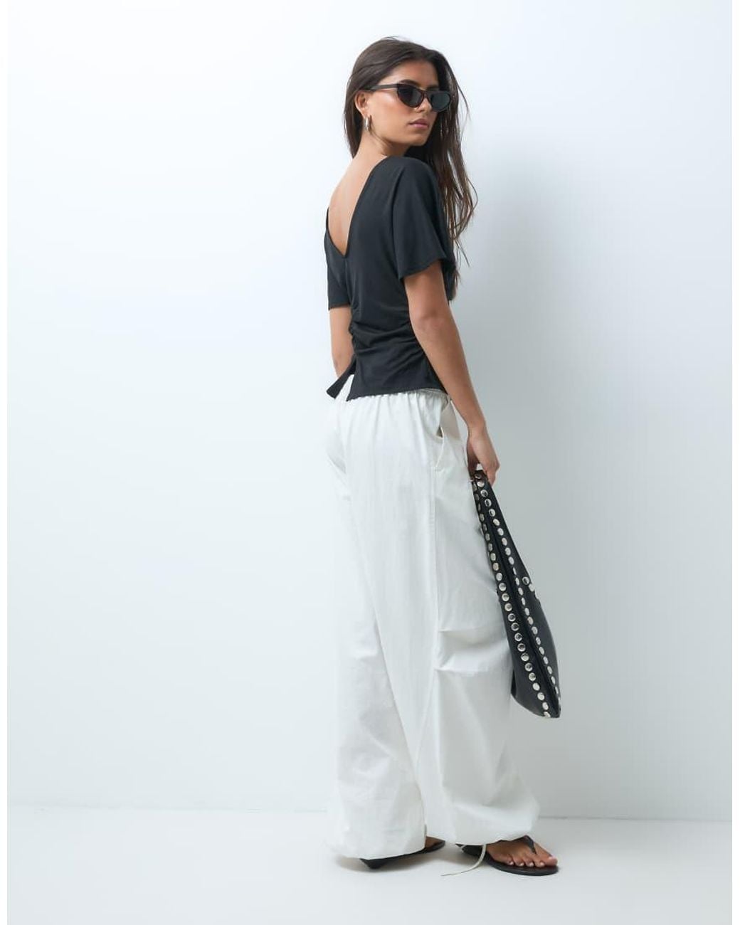 ASOS Black Cinch Waist Angel Sleeve Tee With V Back Detail