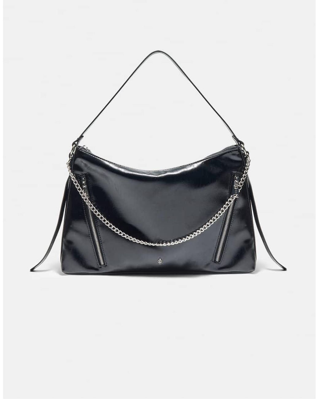 Stradivarius Black Shoulder Bag With Chain And Zips