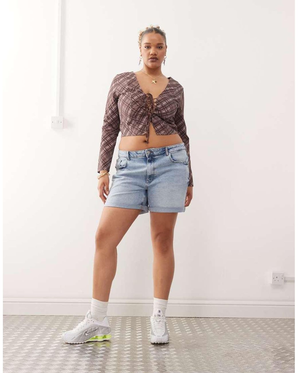 Noisy May Blue High Waisted Denim Shorts