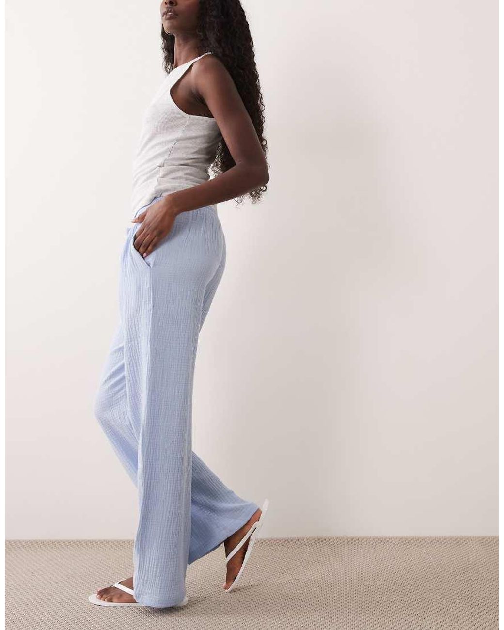 Jdy Blue Wide Leg Cheesecloth Trousers