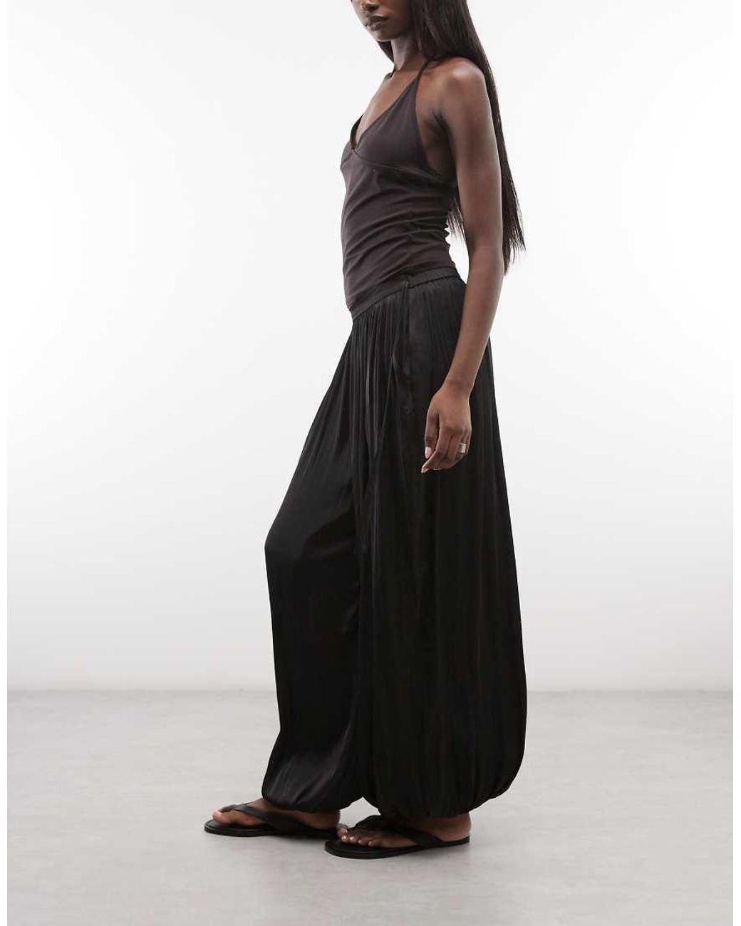 AllSaints Black Eshe Tie Detail Pleated Balloon Trousers