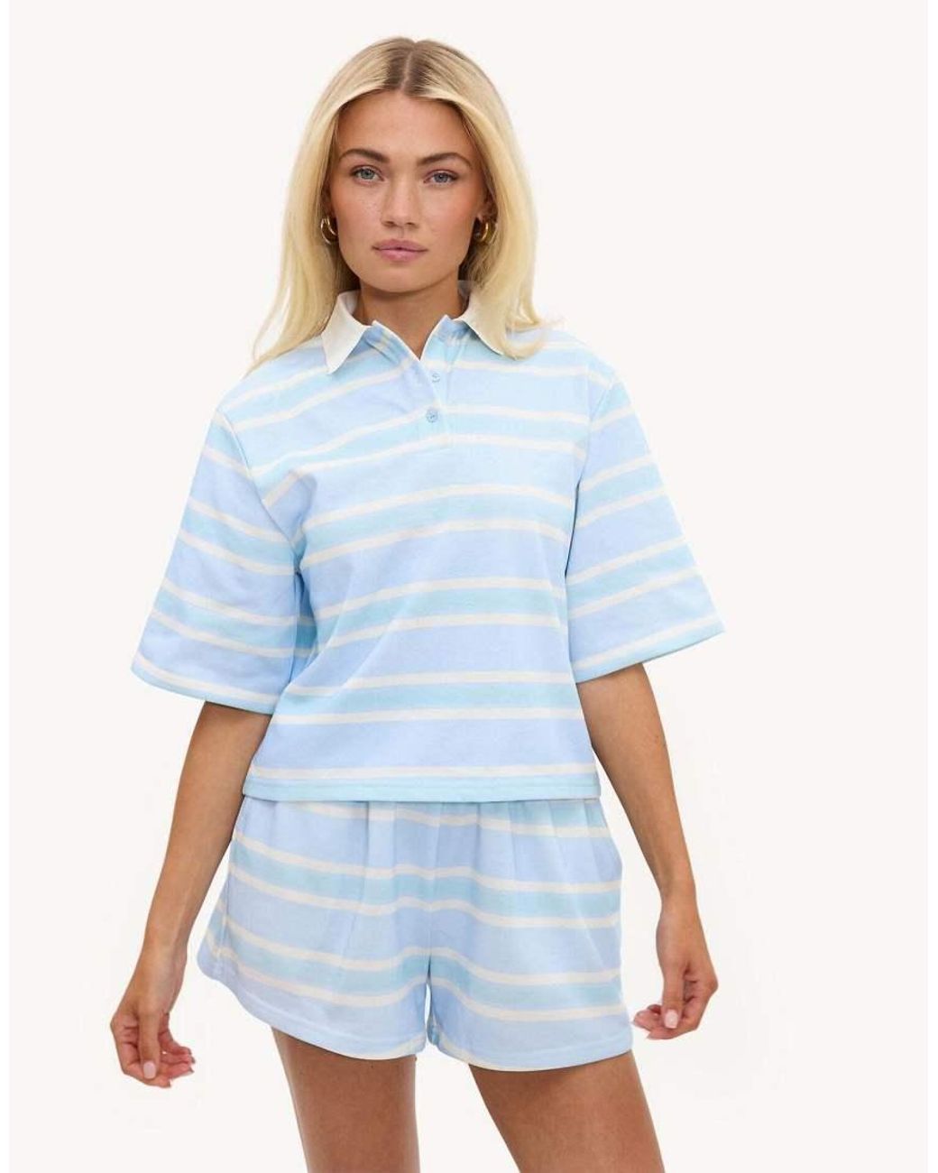 Loavies Blue Easy Does It Short-Sleeved Polo Shirt With Stripes
