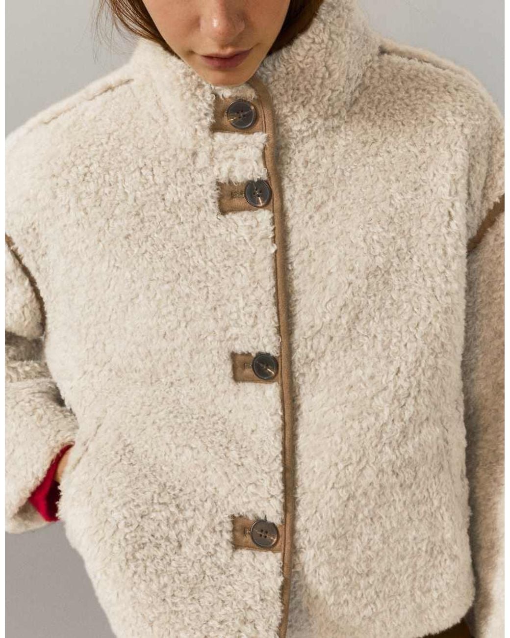 Pull&Bear Natural Faux Shearling High Neck Jacket
