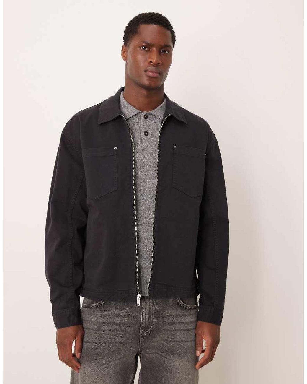 Abercrombie & Fitch Black Oversized Zip Up Shacket for men