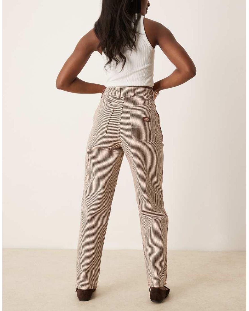 Dickies Natural Hickory Stripe Relaxed Fit Denim Carpenter Trousers