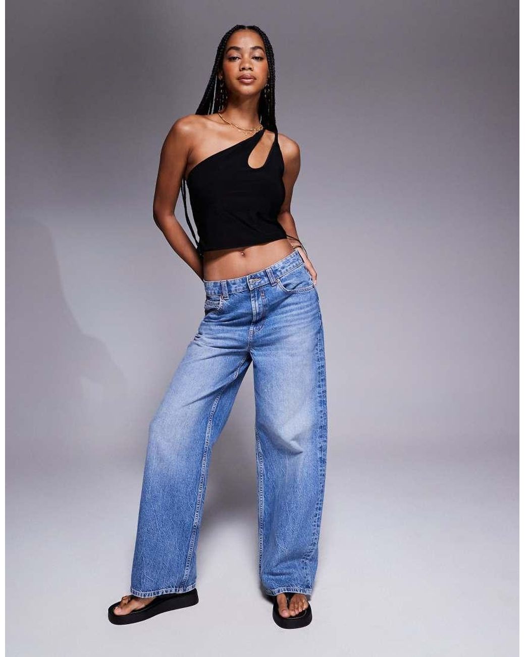 ASOS Blue Slinky Twist Strap One Shoulder Crop Top