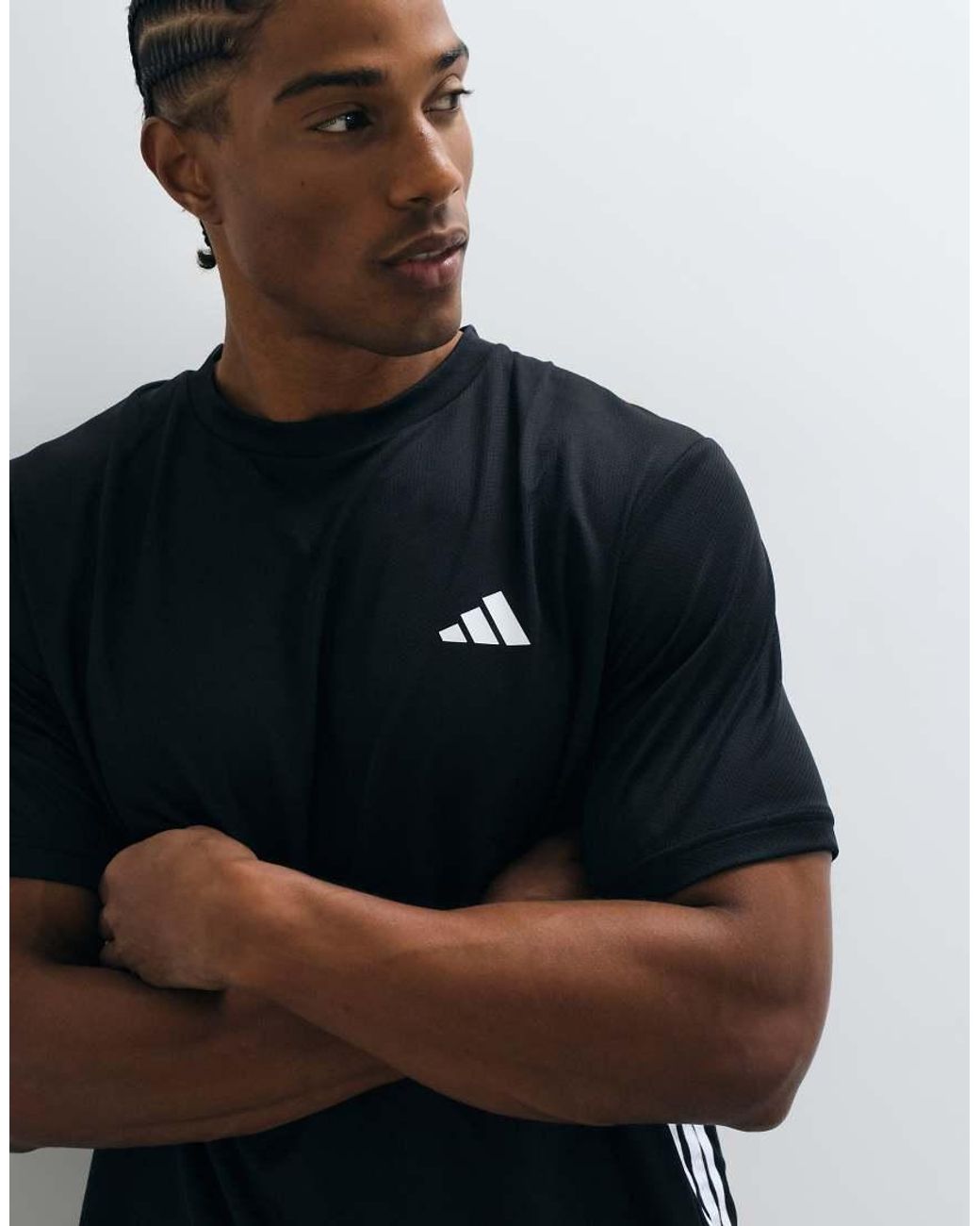Adidas Originals Blue Adidas Training Essentials 3 Stripe T-shirt for men