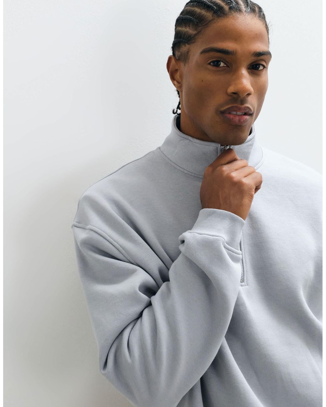ASOS Gray Essentials Oversized Quarter Zip Sweatshirt for men