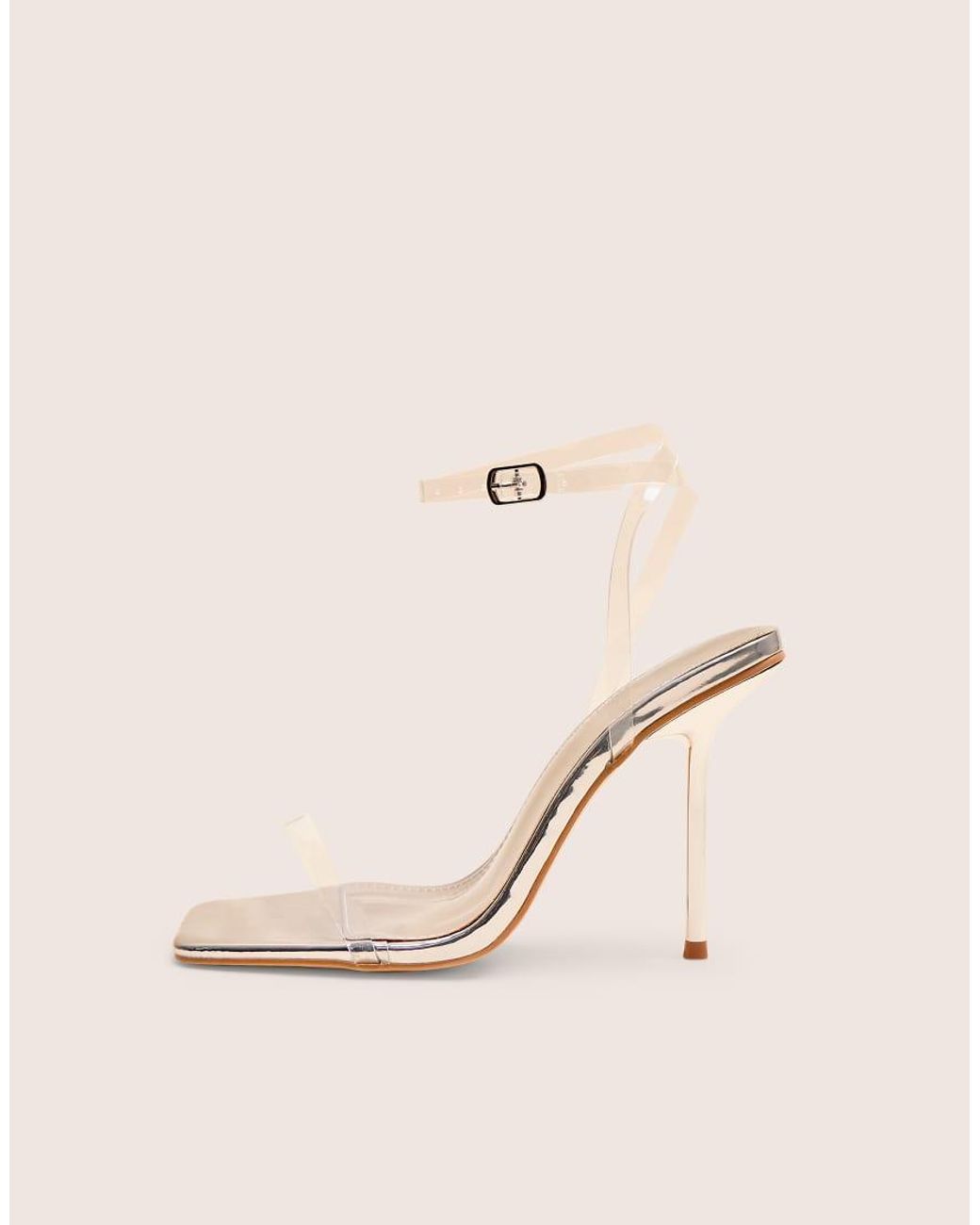 Public Desire Blue Rya Mirror Square Toe Strappy Barely There Stiletto High Heels