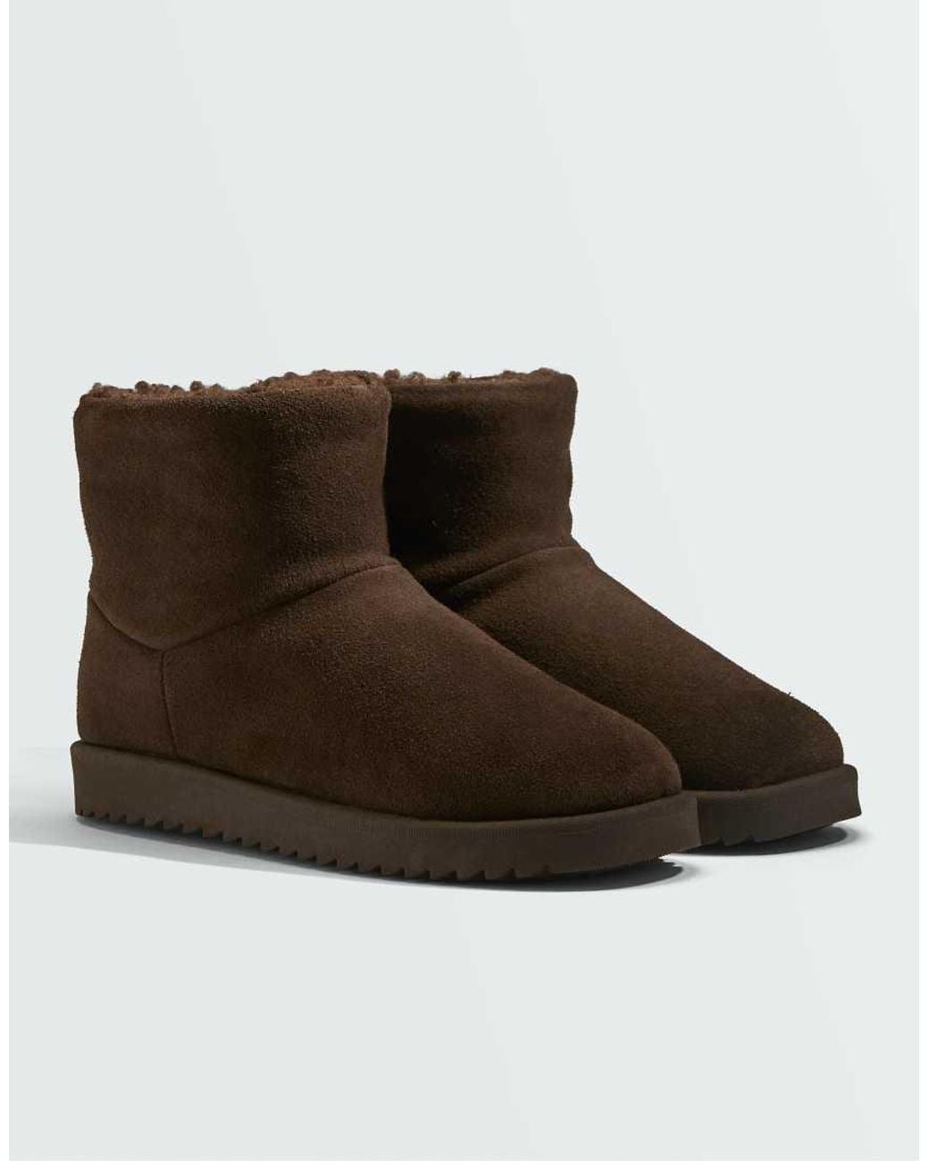 Oysho Brown Leather Ankle Boots
