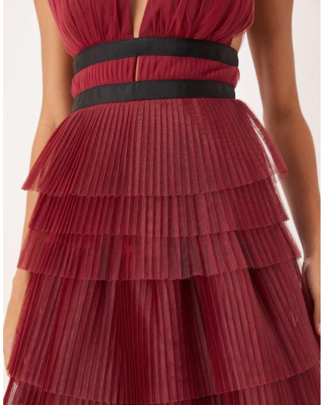 True Decadence Plunging Neck Layered Tulle Maxi Dress