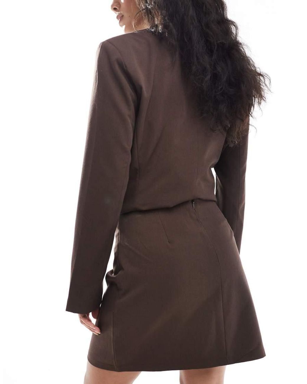 Pieces Brown Tailored Pleated Mini Skirt Co-ord