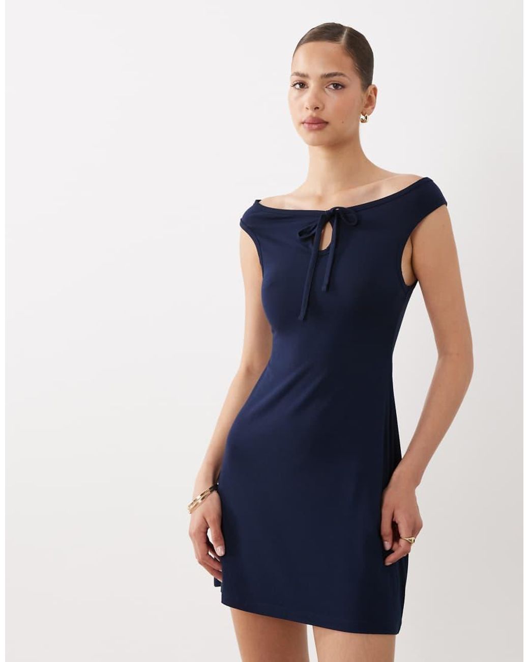 Miss Selfridge Blue Off Shoulder Mini Dress With Keyhole Detail