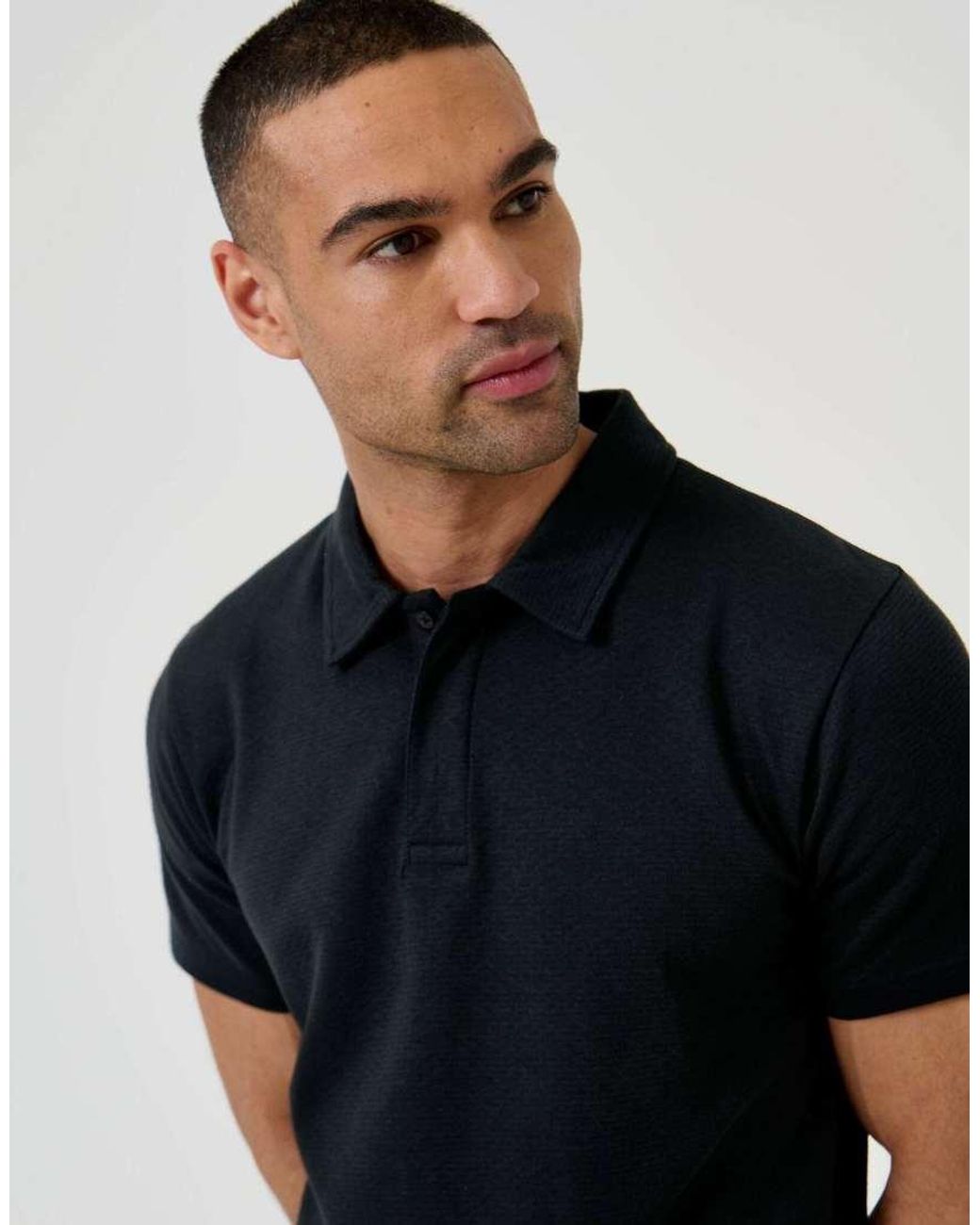 Threadbare Blue Textured Cotton Rich Polo Shirt for men