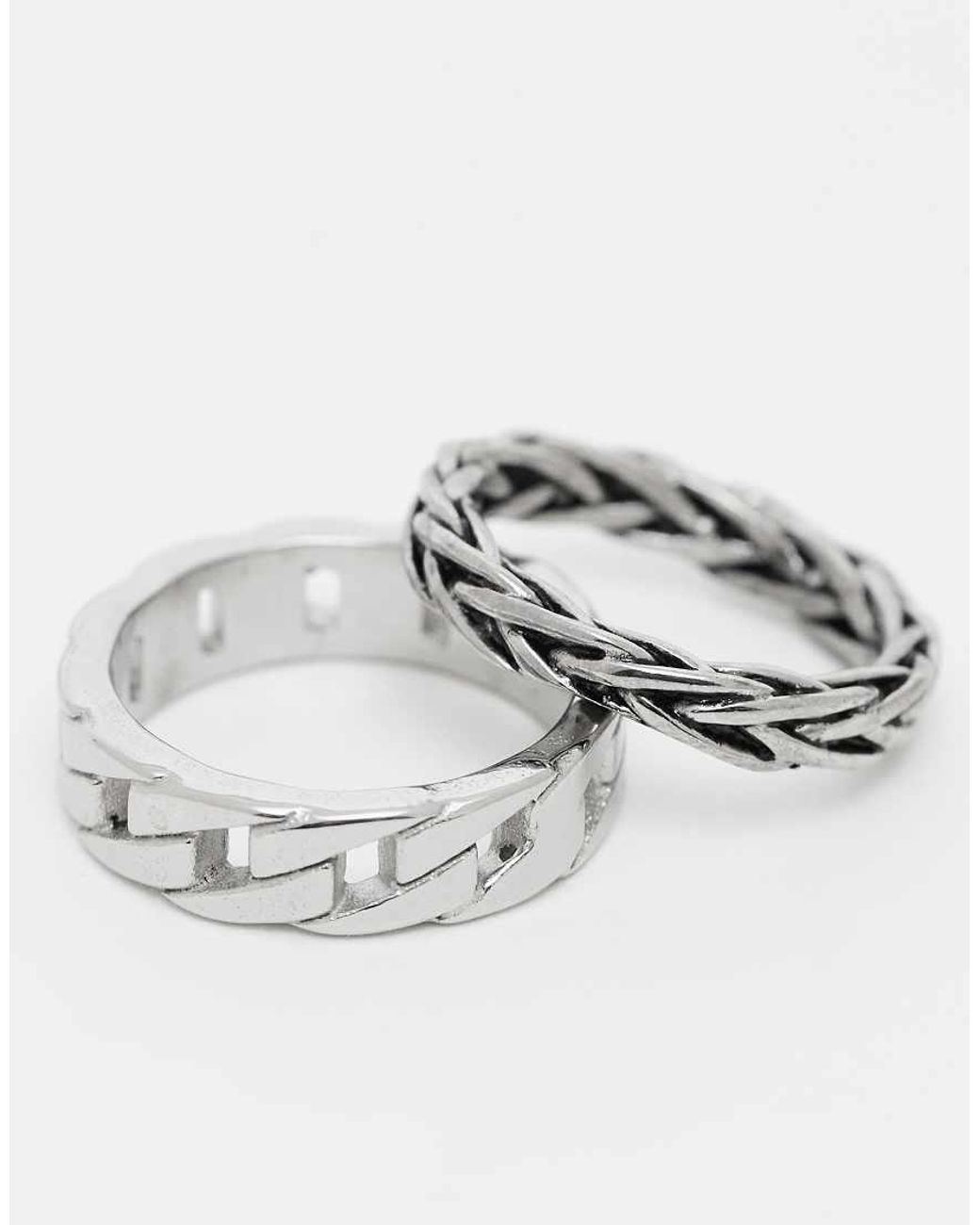 ASOS Set Van 2 Ringen Van Waterbestendig Roestvrij Staal Met Gevlochten Motief En Schakels in het White voor heren