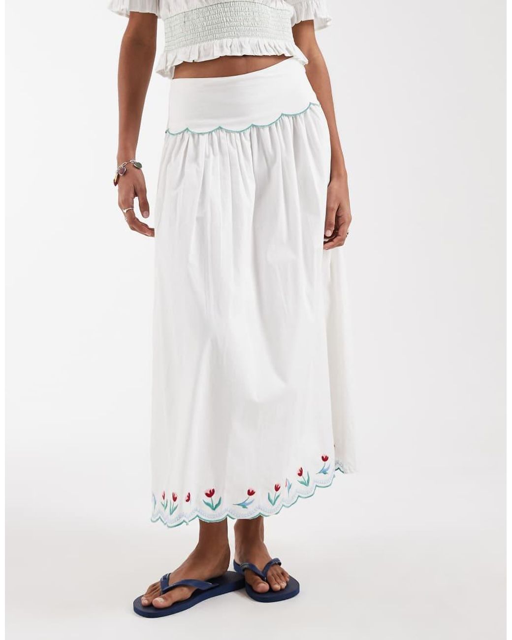 Neon Rose White Co-Ord Tiered Midaxi Skirt