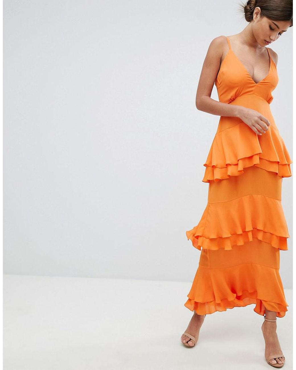 Orange tiered dress cheap