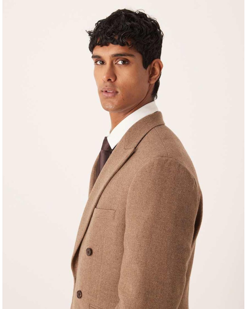 ASOS Brown Regular Double Breasted Suit Jacket With Wool for men