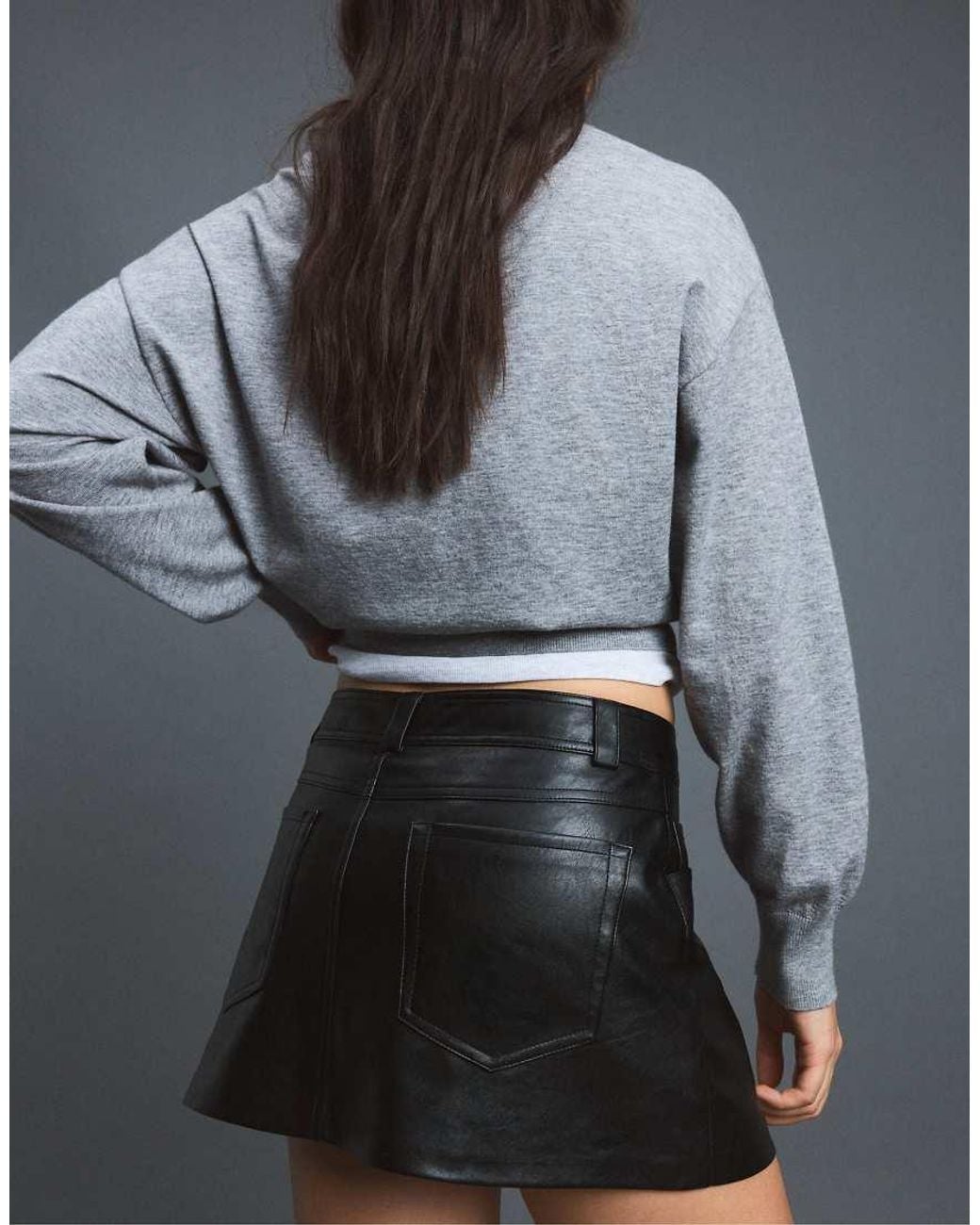 Stradivarius Gray D62 Leather Effect Skort