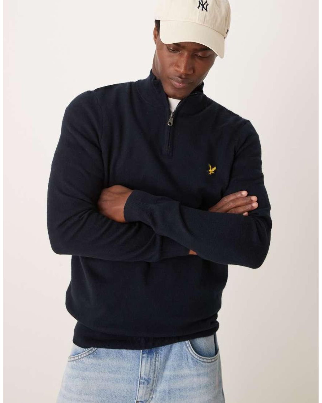 Lyle & Scott Blue Merino Quarter Zip Jumper for men