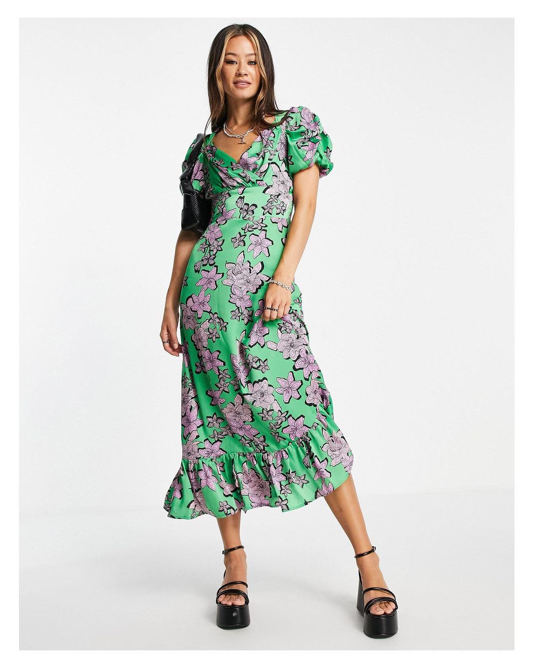 TOPSHOP Bold Satin Puff Sleeve Midi 