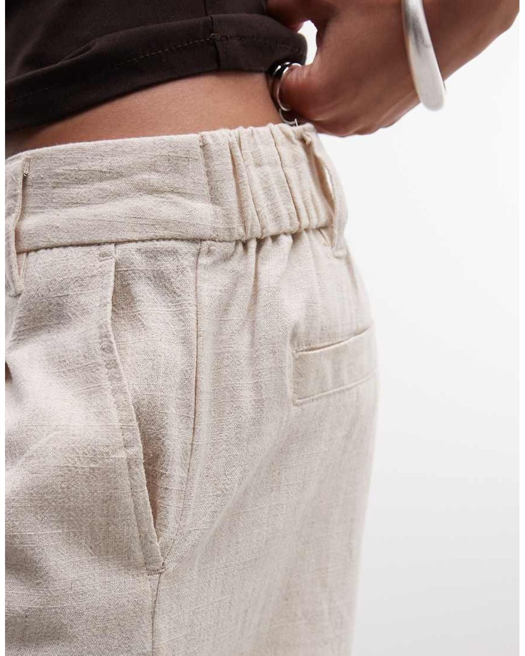 ASOS Natural Asos Design Petite Relaxed Dad Shorts With Linen