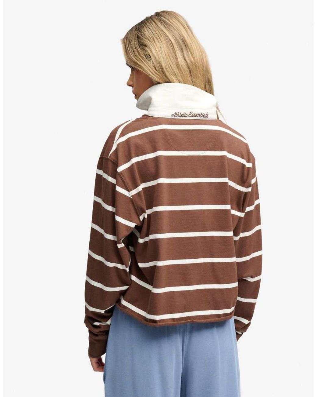 Superdry Blue Athletic Essential Cropped Stripe Rugby Top