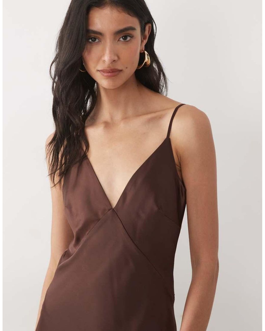 Wanderdoll Brown Sadran Satin Cami Mesh Panel Maxi Dress