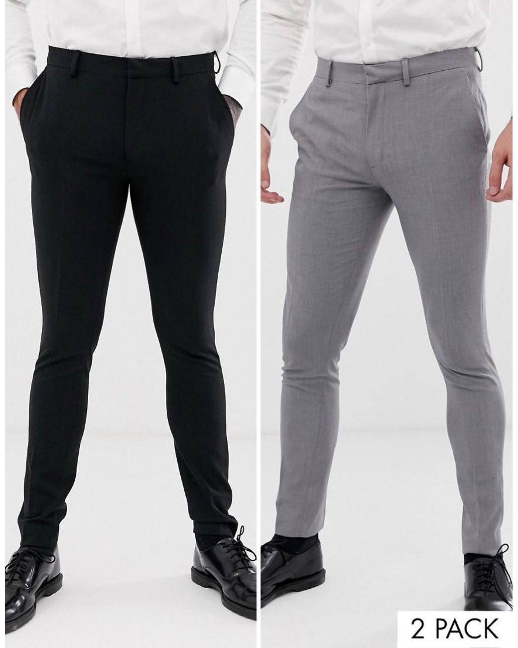 ASOS 2 Pack Super Skinny Smart Trousers In Black And Grey Save in Gray ...
