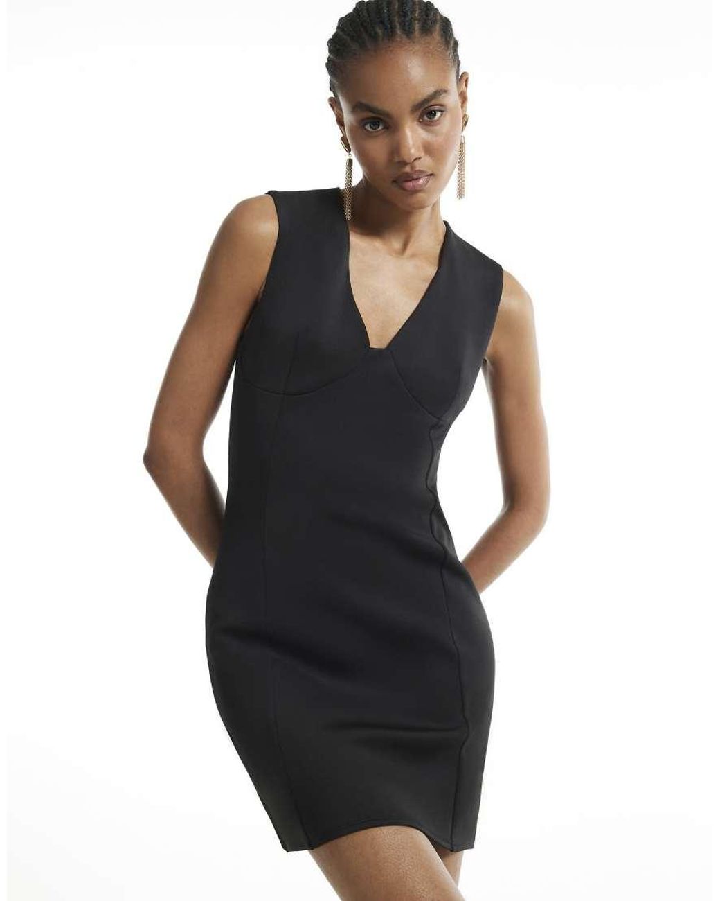 River Island Black Sleeveless Plunge Neck Mini Dress