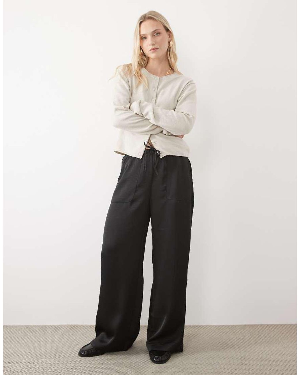 Vero Moda White High Waist Satin Loose Fit Pants