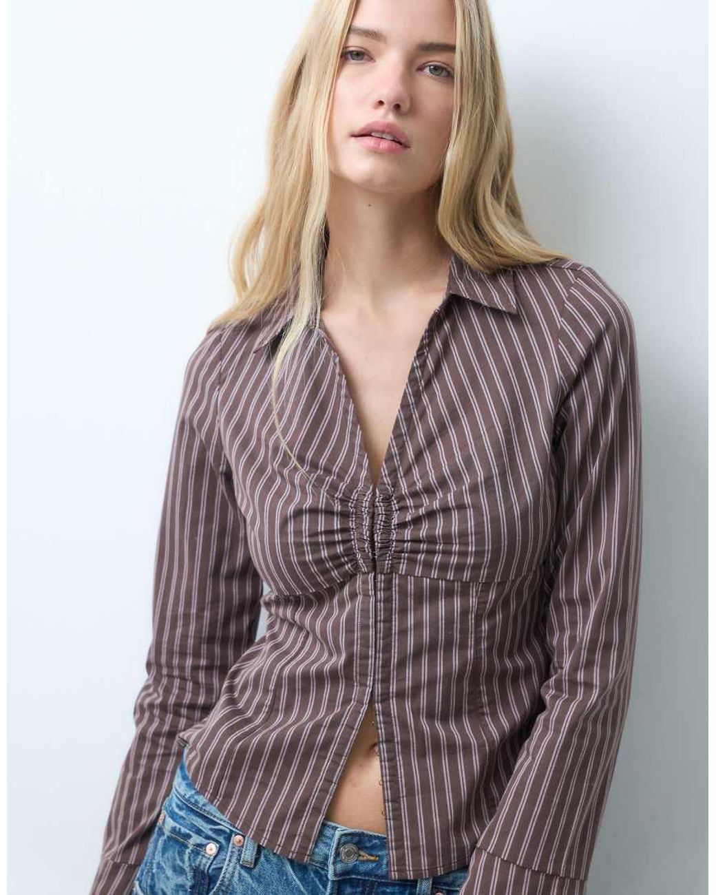 Hollister Blue Fitted Long Sleeve Hook And Eye Shirt