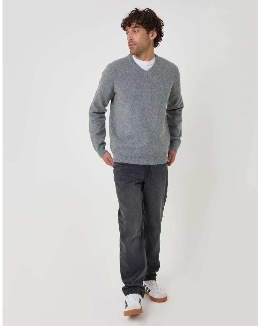 Threadbare Gray Soft V Neck Jumper for men