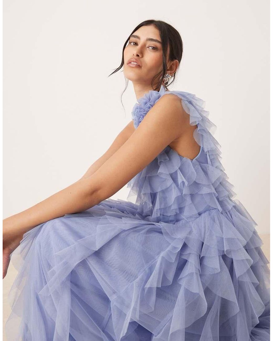 ANAYA Blue Waterfall One Shoulder Maxi Dress