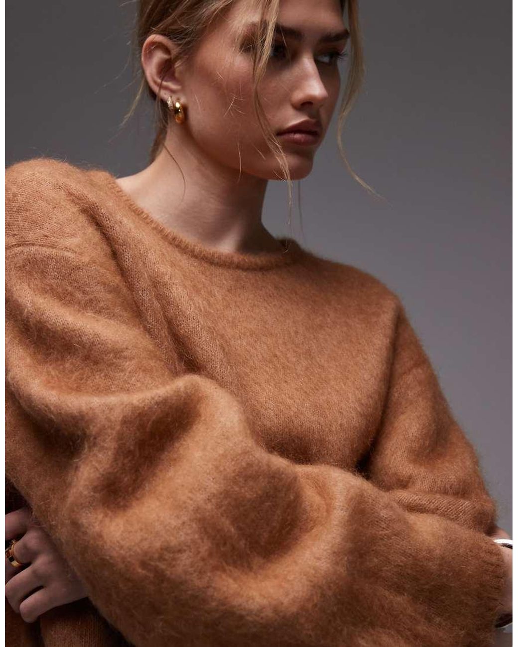 & Other Stories Brown Wool And Mohair Blend Drop Shoulder Jumper