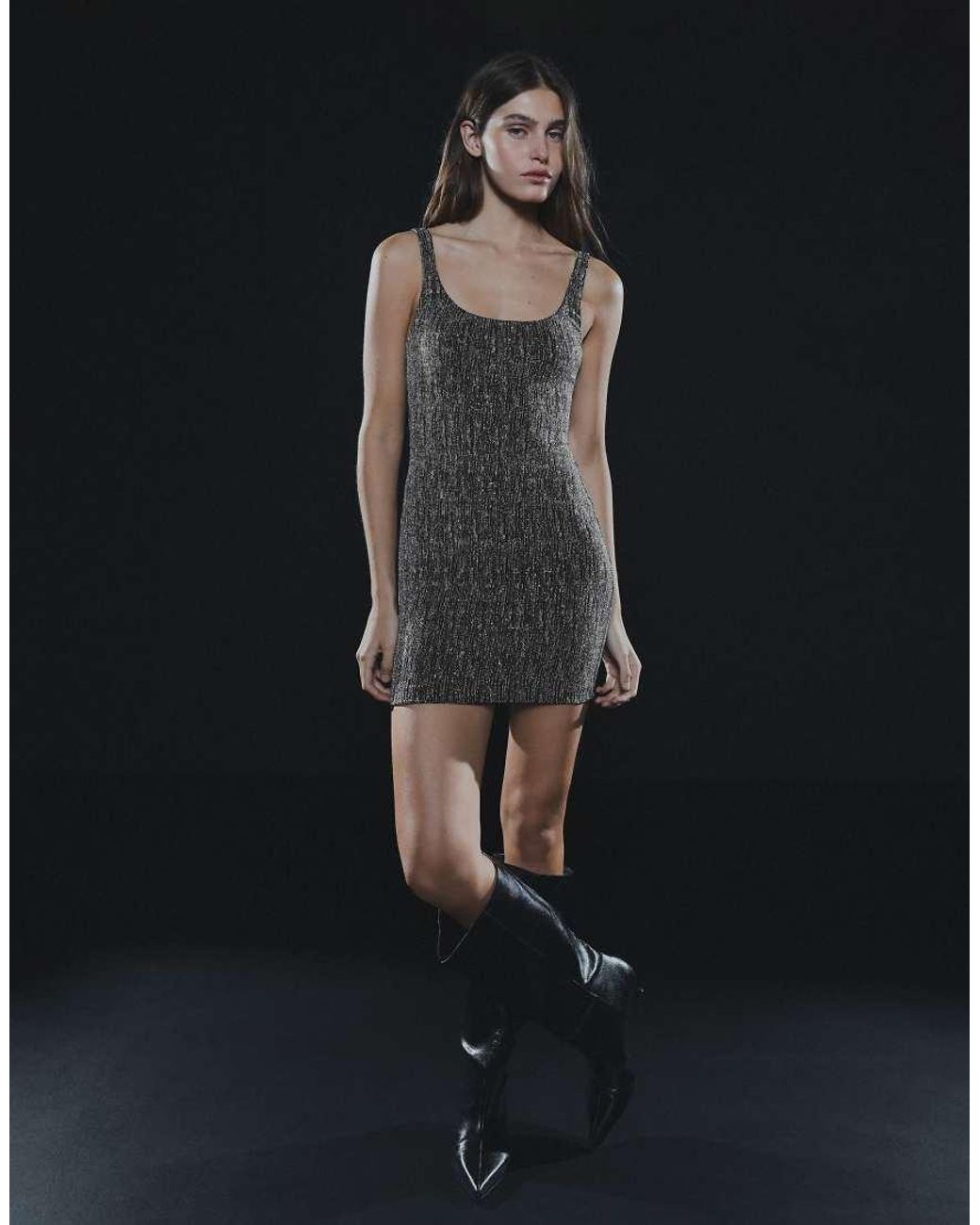 Bershka Black Metallic Thread Strappy Mini Dress